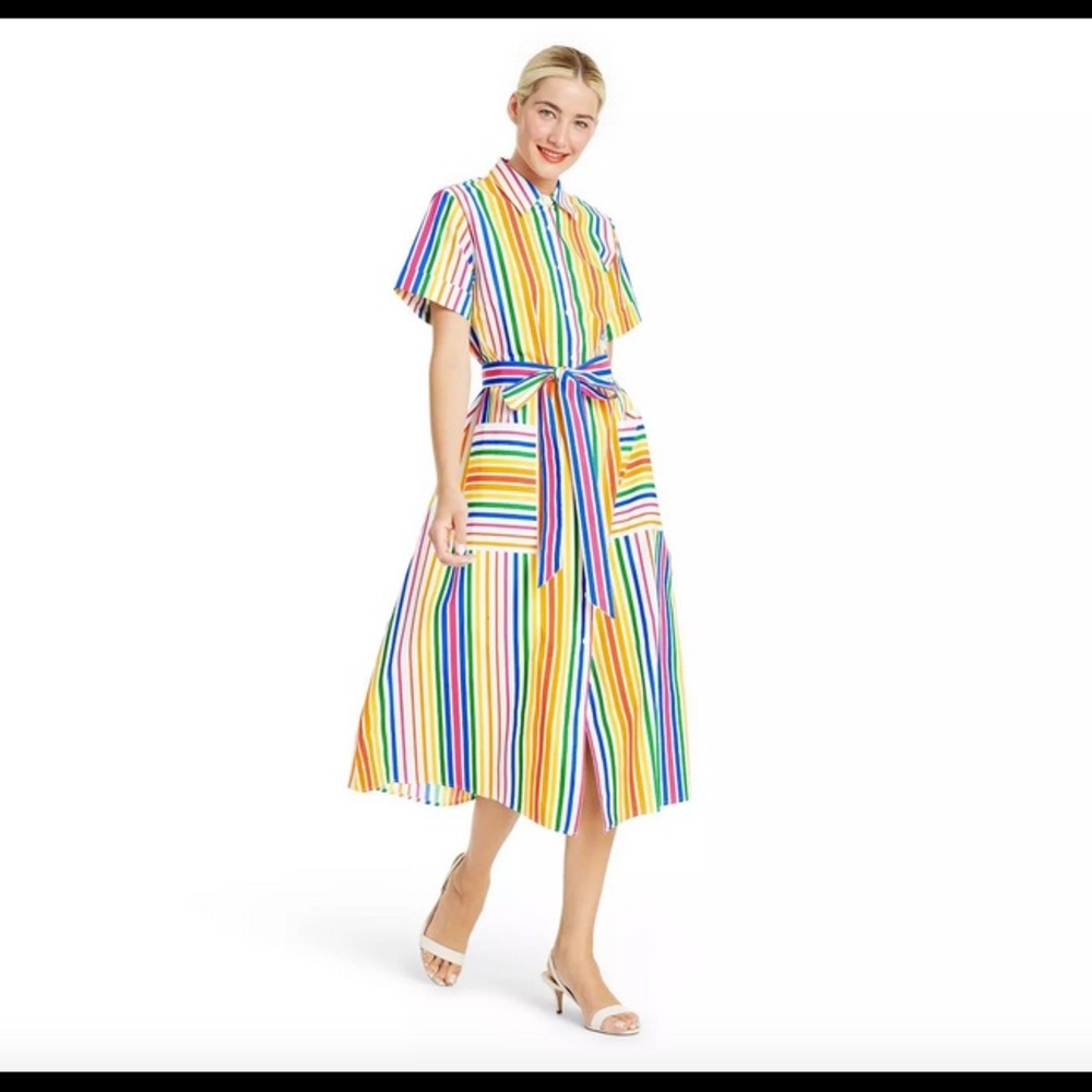 NWT Christopher John Rogers for Target Striped Button Up Rainbow ShirtDress Sz 4